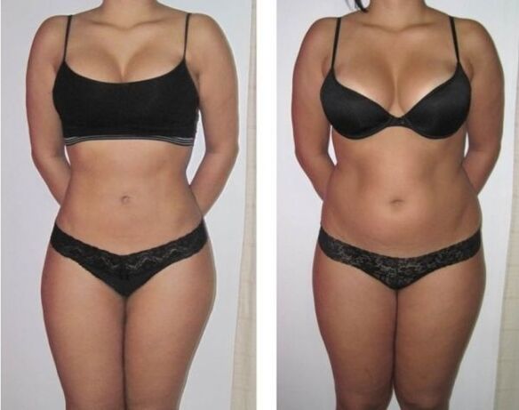 Transformation of a woman's figure after drinking diet